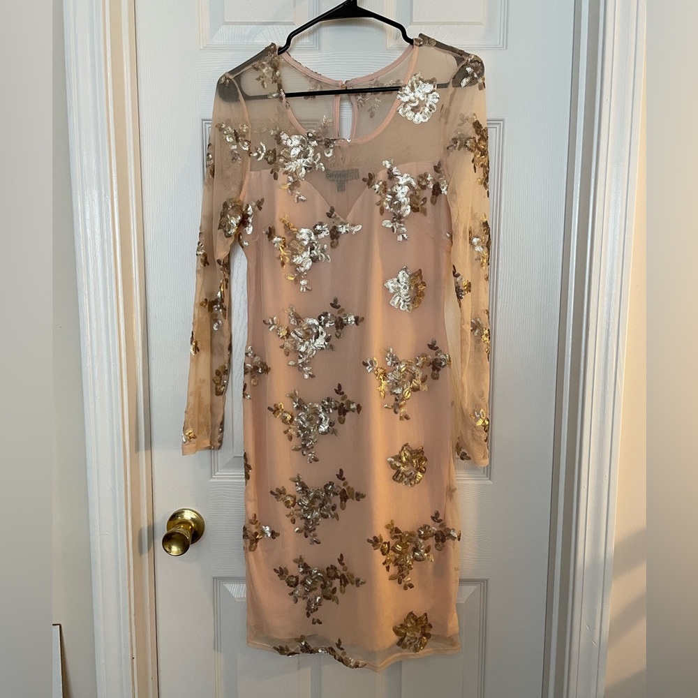Retro Blush Pink/Gold Sequin Mini Dress SZ XL